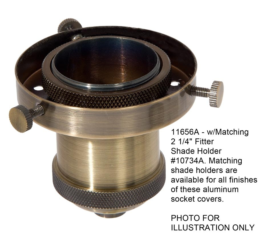 2-3/4 Inch Fitter Antique Brass Finish Stamped Steel Lamp Shade Holder with Set Screws and Vent Holes (10743A)