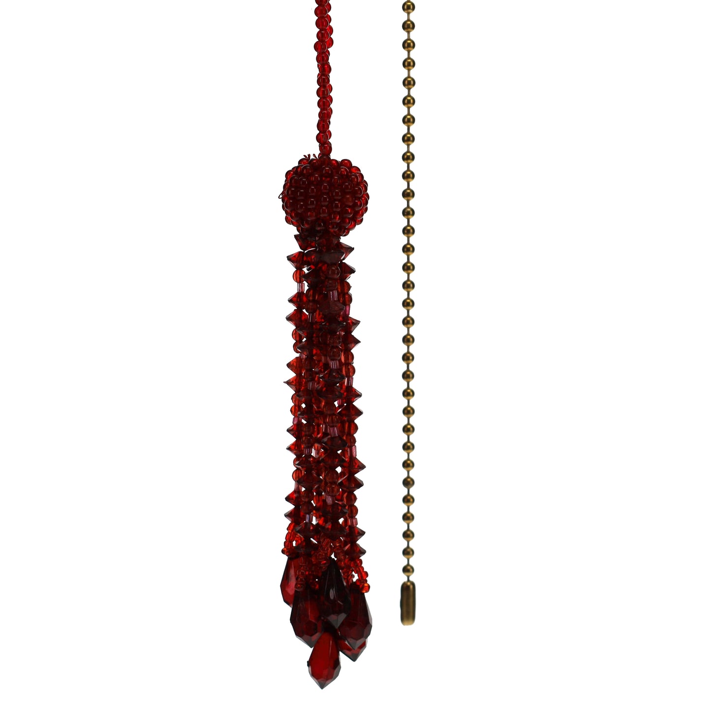 24" Length Brass Pull Chain Red Beaded Tassel (15035)