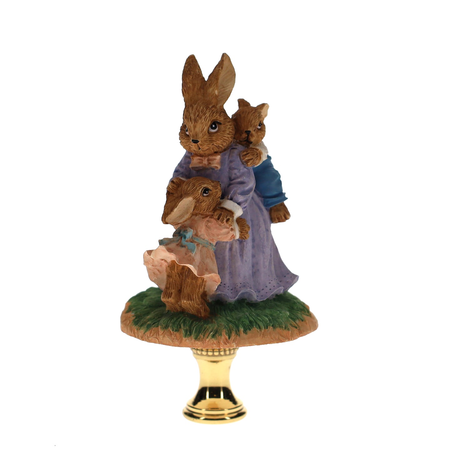 3-1/2" Tall Brass Finial Easter Rabbit, Bunny with Babies 1/4-27F Tap (15101)