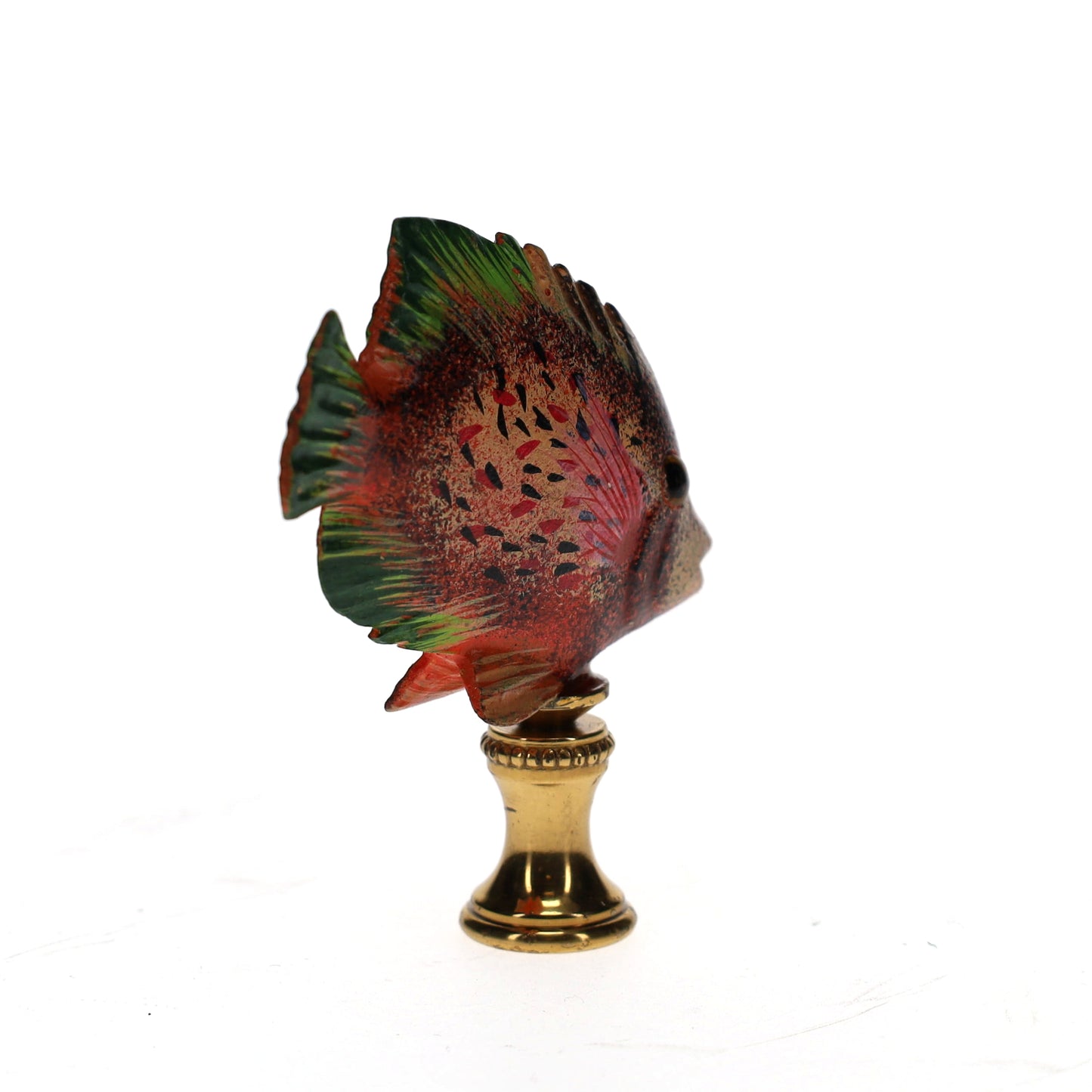 3" Tall Brass Finial Tropical Fish Pink, Red, Brown, Green 1/4-27F Tap (15106)