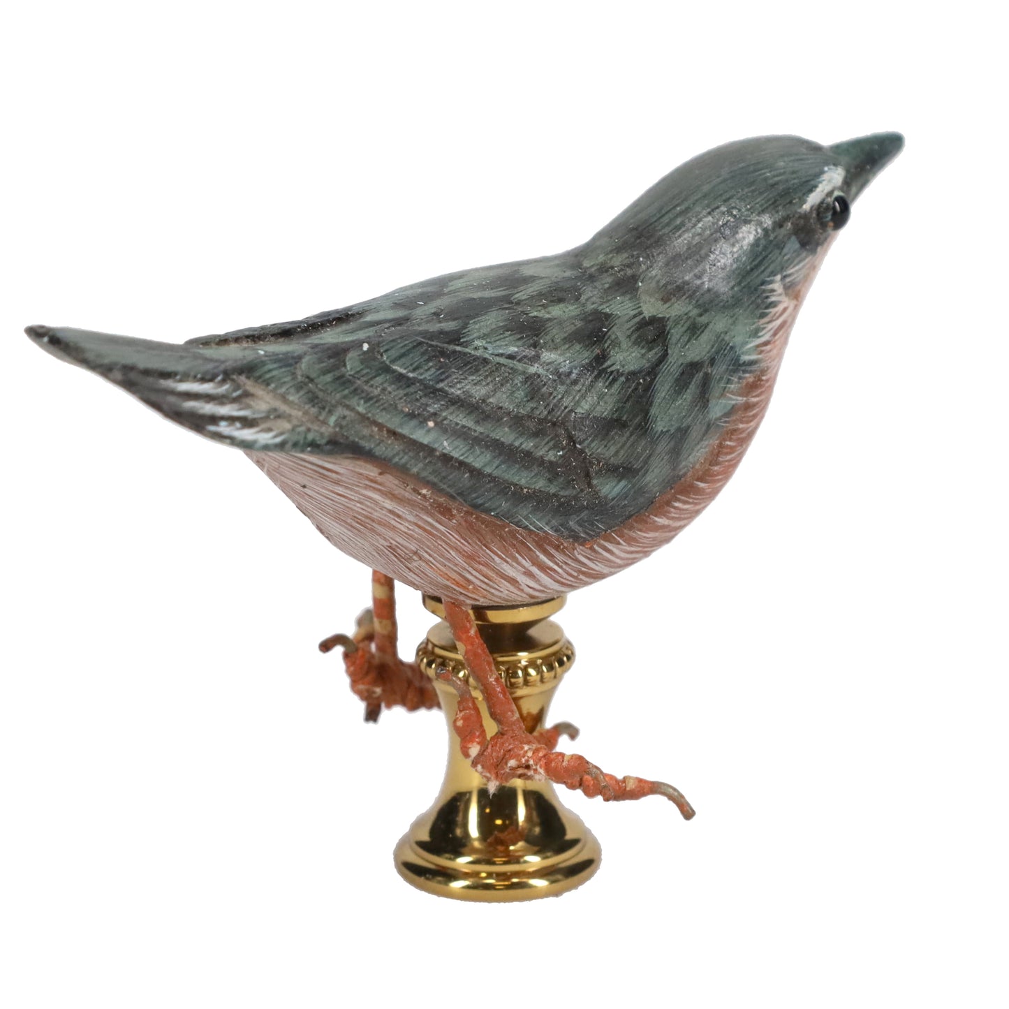 2" Tall Brass Finial Wooden Bird Blue, Brown, Grey, White 1/4-27F Tap (15119B)