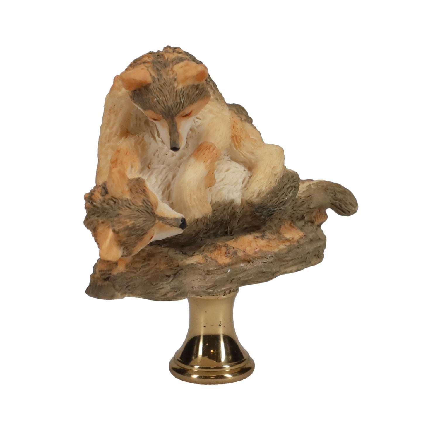 2-1/2" Tall Brass Finial Two Wolves, Ceramic, 1/4-27F Tap (15128D)