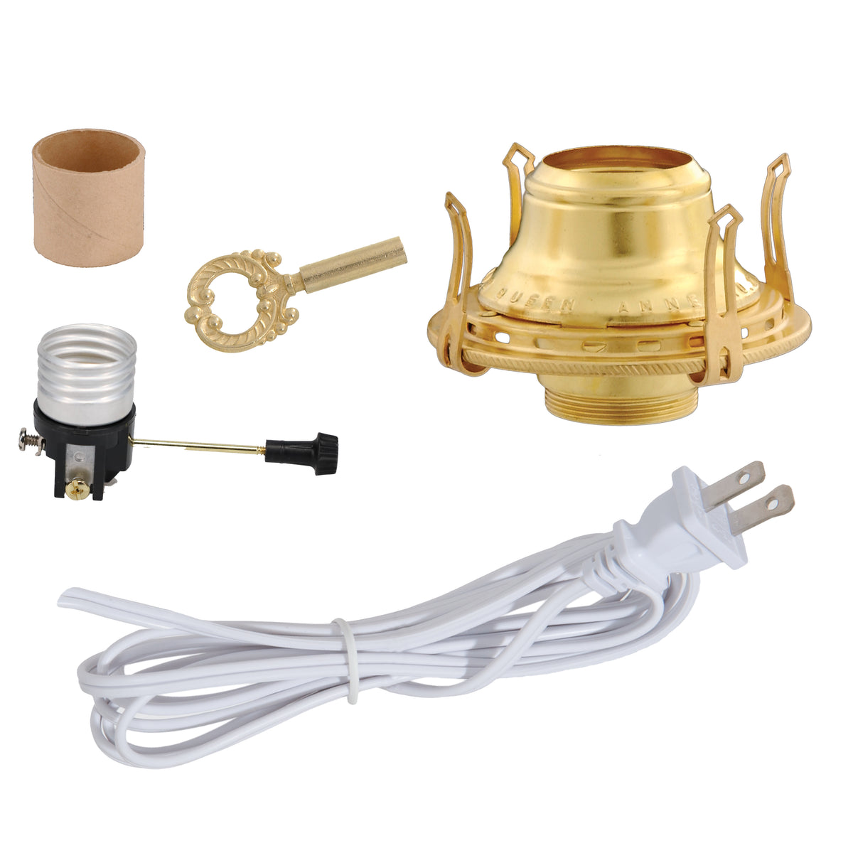 Solid Brass #2 Queen Electrified Lamp Burner, Choice of Cord Color (30210B)