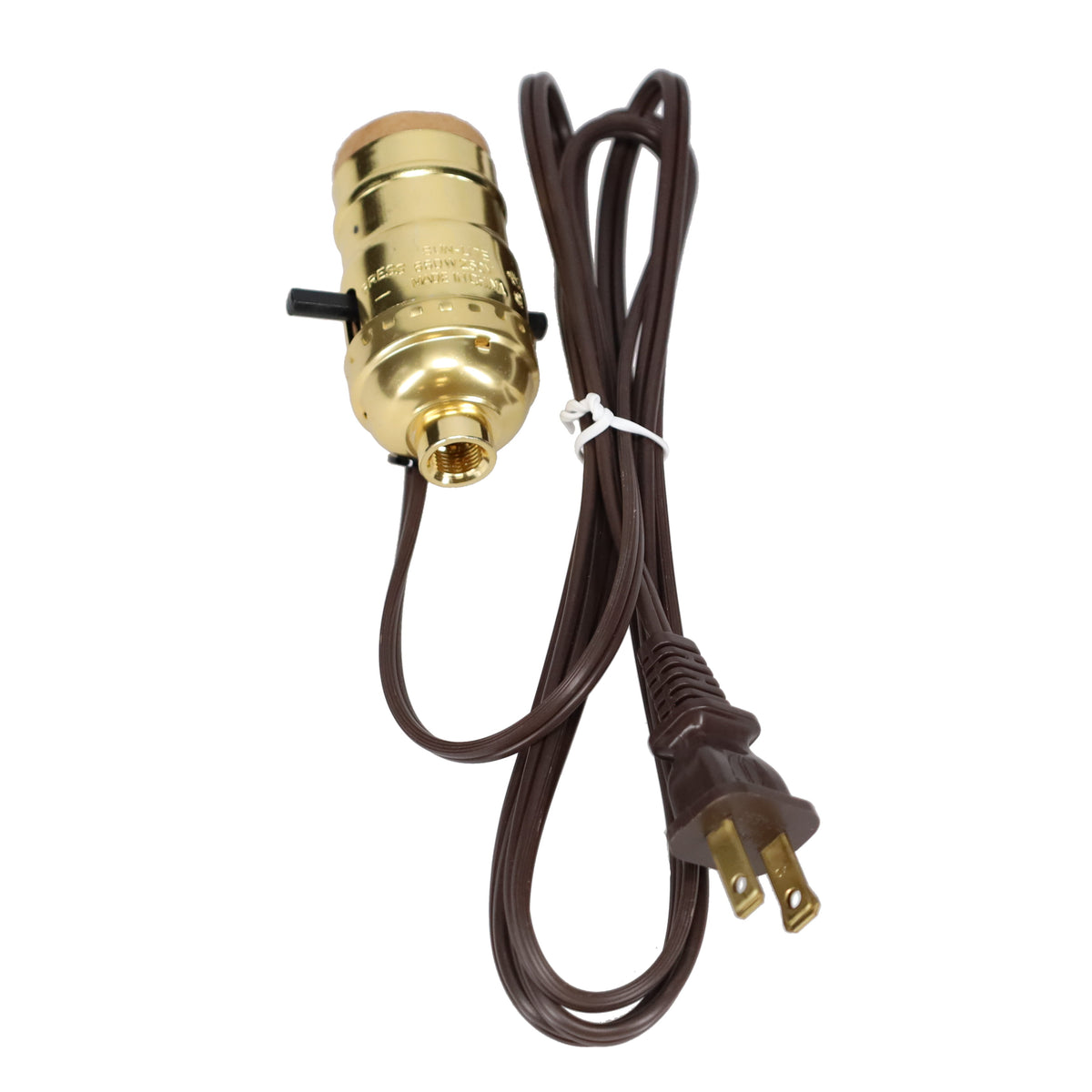 Complete Brass Plated Push-Thru Socket w/6 ft. Brown Cord (30329)