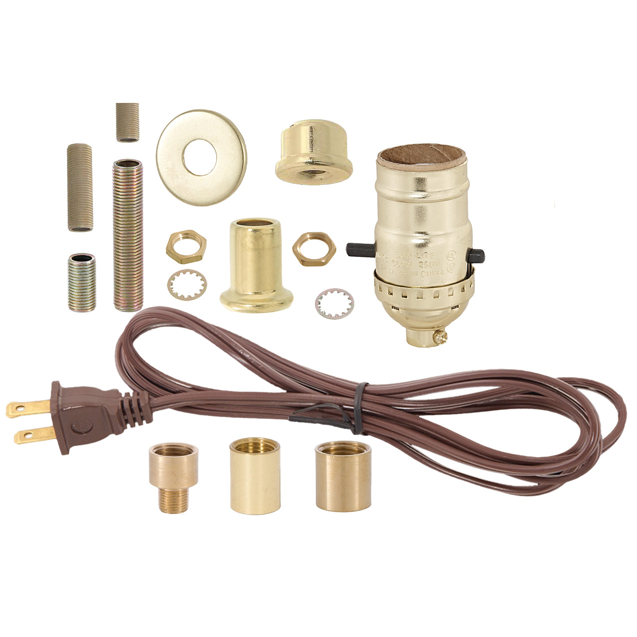 Brass Plated Finish Floor Lamp Wiring Kit w/3-Way Turn Knob Lamp Socket (30555P)