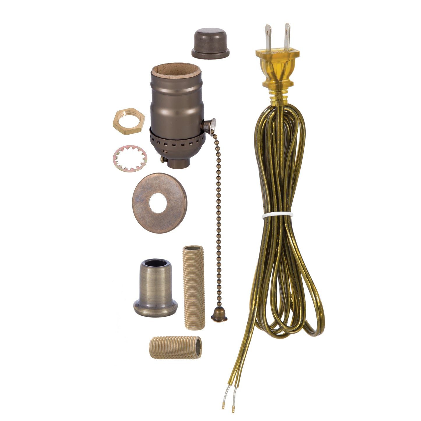 Antique Brass Finish Table Lamp Wiring Kit w/ Pull Chain Socket (30557A)