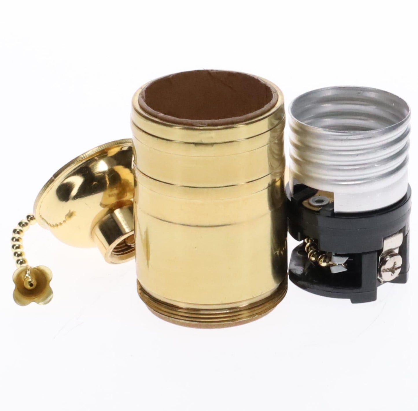 Turned Brass On/Off Pull Chain Socket, Polished & Lacquered, No UNO Thread (48254)