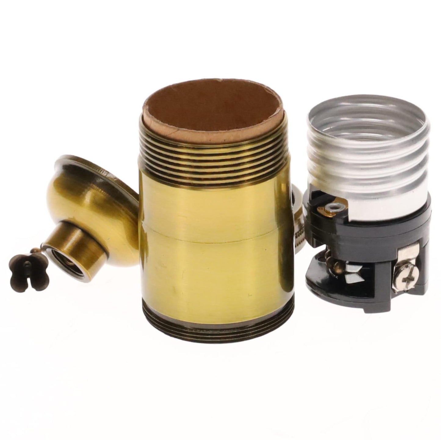 Heavy Turned Brass Socket with Antique BRASS Finish, On/Off Pull Chain function, UNO Thread (48255A)