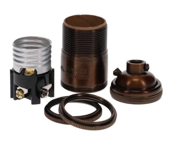 Antique Bronze Finish Heavy Turned Brass Keyless, Tall Socket w/Ground Screw Terminal (48264B)