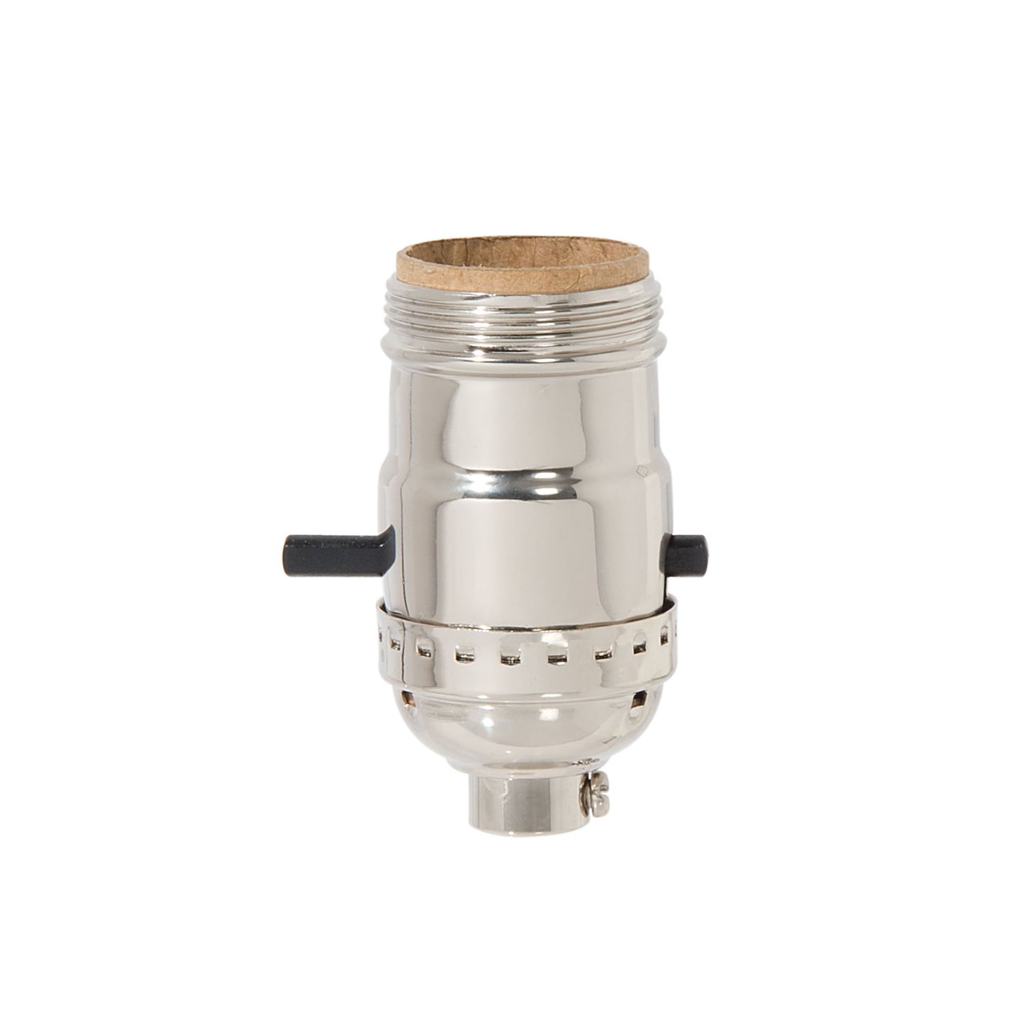 Brass Early Electric Style Lamp Socket, Nickel Plated Finish, Push-Thru, On/Off function, UNO Thread Shell (48280N)