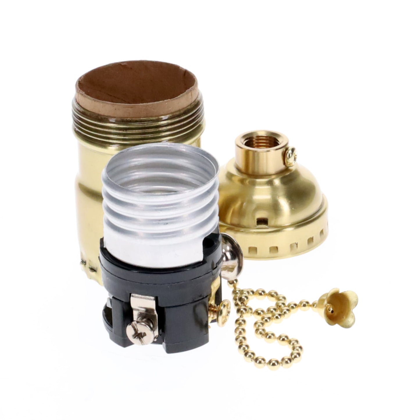 Polished & Lacquered Brass Pull Chain Early Electric Style Lamp Socket, Pull Chain, On/Off function, UNO Thread (48285)