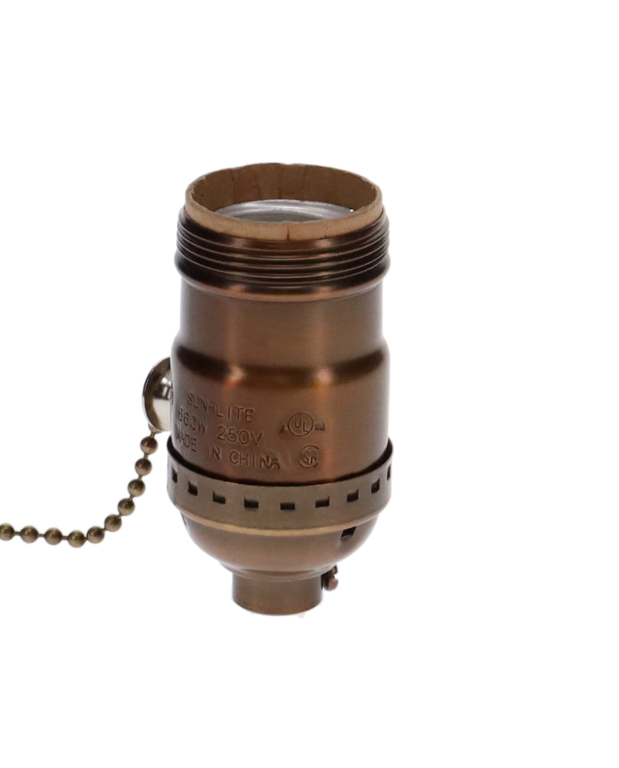 Antique BRONZE Finish Brass Pull Chain Early Electric Style Lamp Socket, Pull Chain, On/Off function, UNO Thread (48285B)