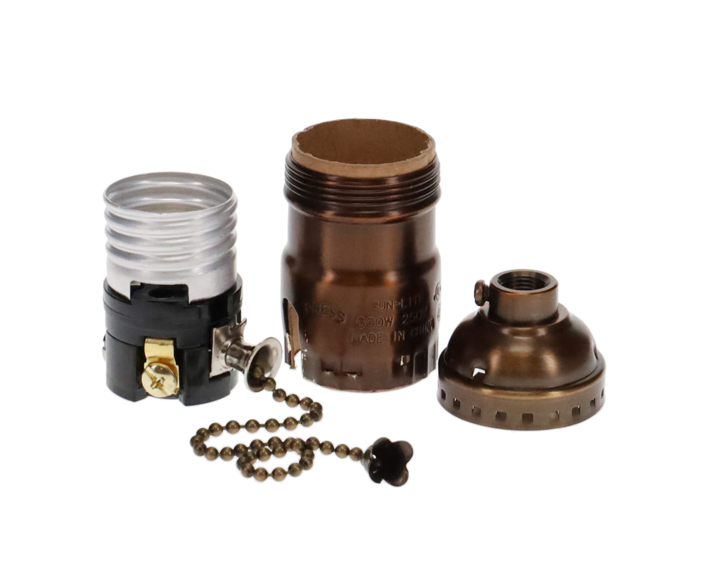 Antique BRONZE Finish Brass Pull Chain Early Electric Style Lamp Socket, Pull Chain, On/Off function, UNO Thread (48285B)