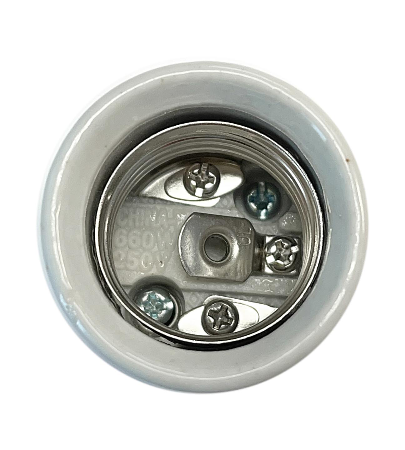 Medium Base E26, Porcelain Lamp Socket with 1/8F metal cap and Easy Wire terminals (48305)