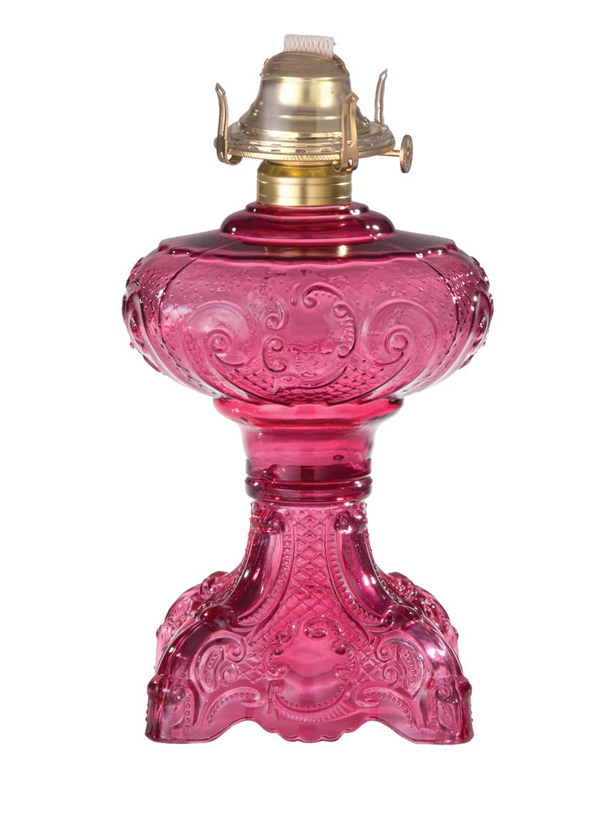 Cranberry "Princess Feather" Oil Lamp Font w/High Quality Brass Burner (67499WB)