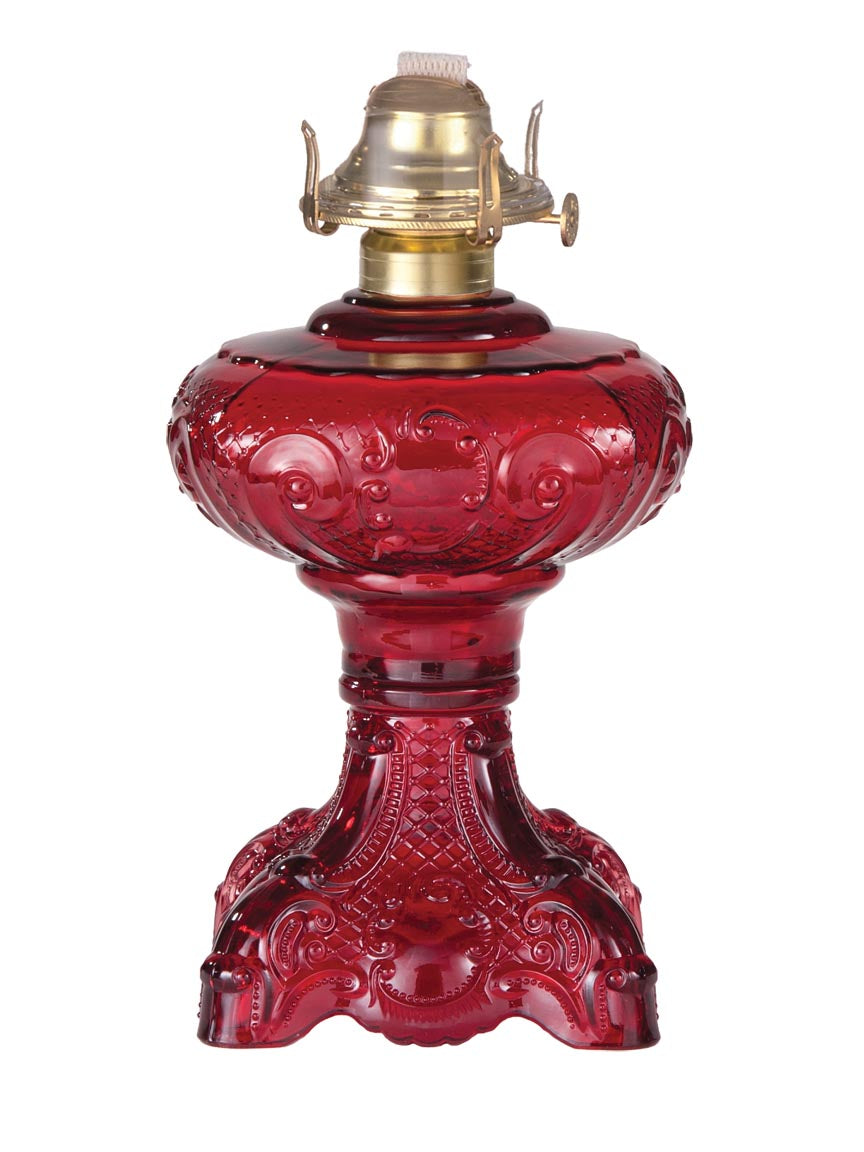 Ruby Color "Princess Feather" Oil Lamp Font w/High Quality Brass Burner (67502WB)