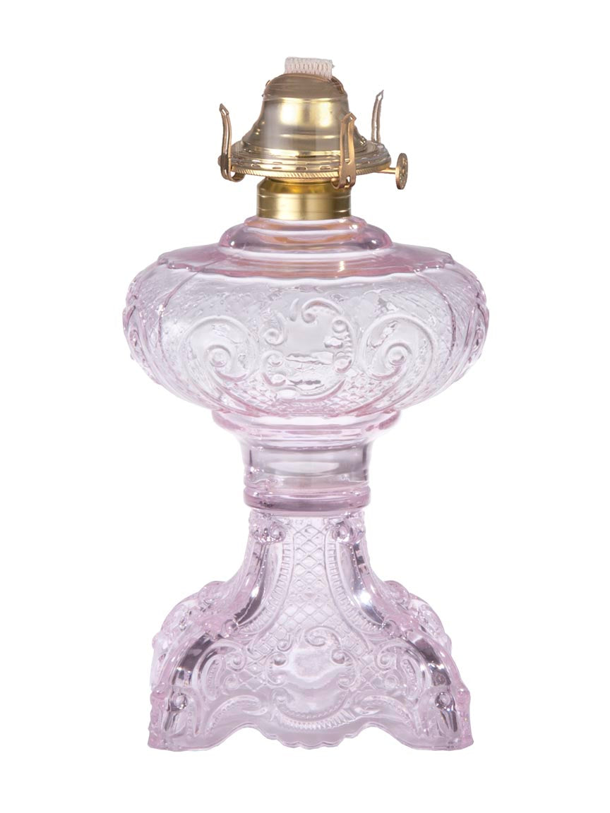 Pink Crystal "Princess Feather" Oil Lamp Font w/High Quality Brass Burner (67509WB)