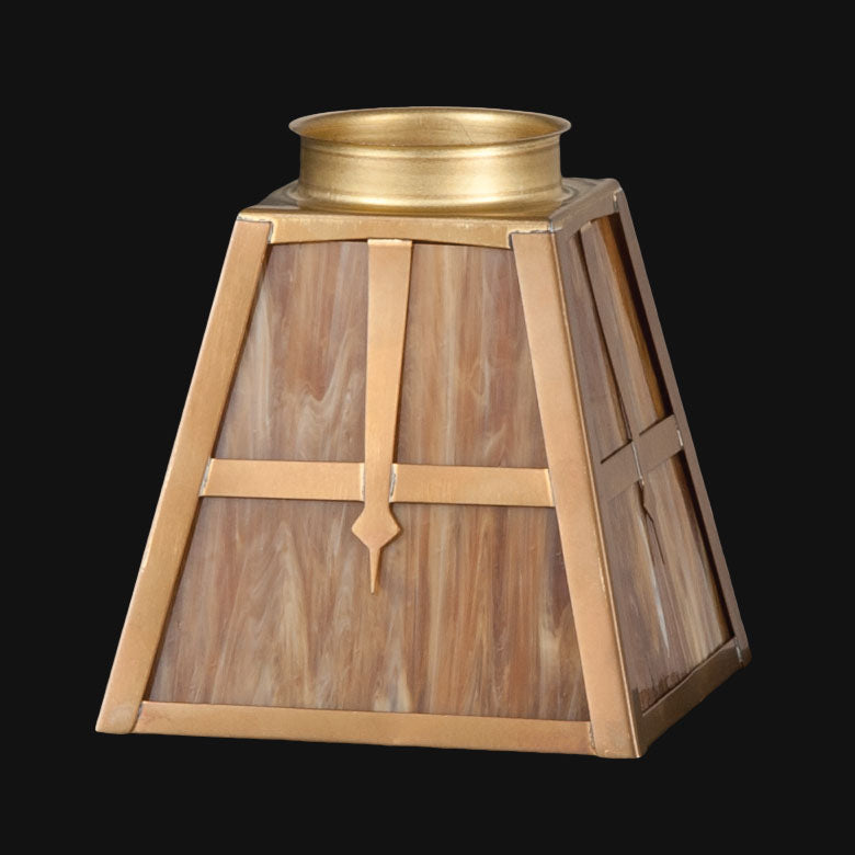 4-1/2 inch tall Arts & Crafts Dark Caramel Stained Glass Fixture Shade, 2-1/4 inch lip fitter