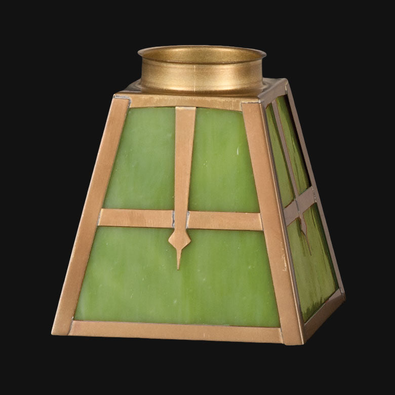 4-1/2 inch tall Arts & Crafts Green Stained Glass Fixture Shade, 2-1/4 inch lip fitter