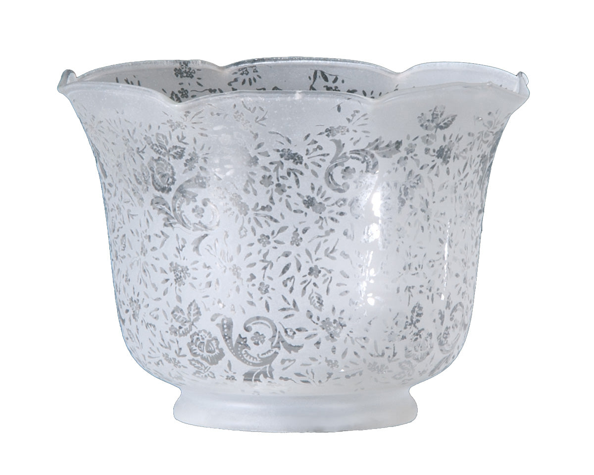 7-3/8 inch diameter Crimped Victorian Lace Etched Gas Shade, 4 inch lip fitter