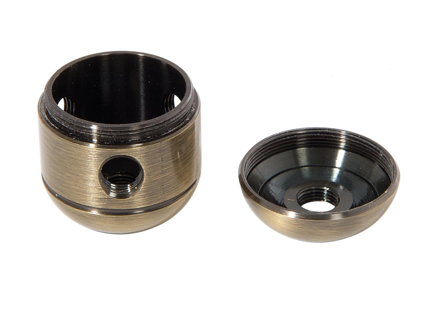 1-5/8 Inch Tall Turned Brass 2-Piece Cluster Body, Antique Brass Finish, Choice of Side Holes