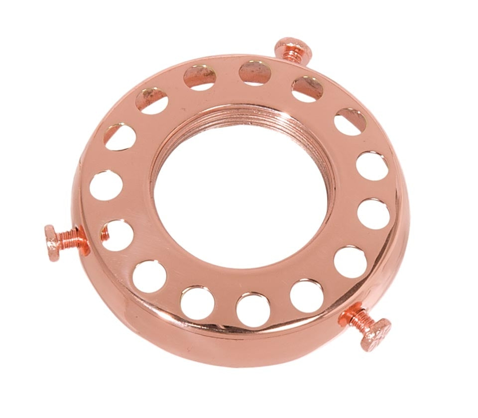 2-1/4" Fitter, Screw-on, Uno-Type Shade Holder w/Rosette Set Screws, Polished Copper