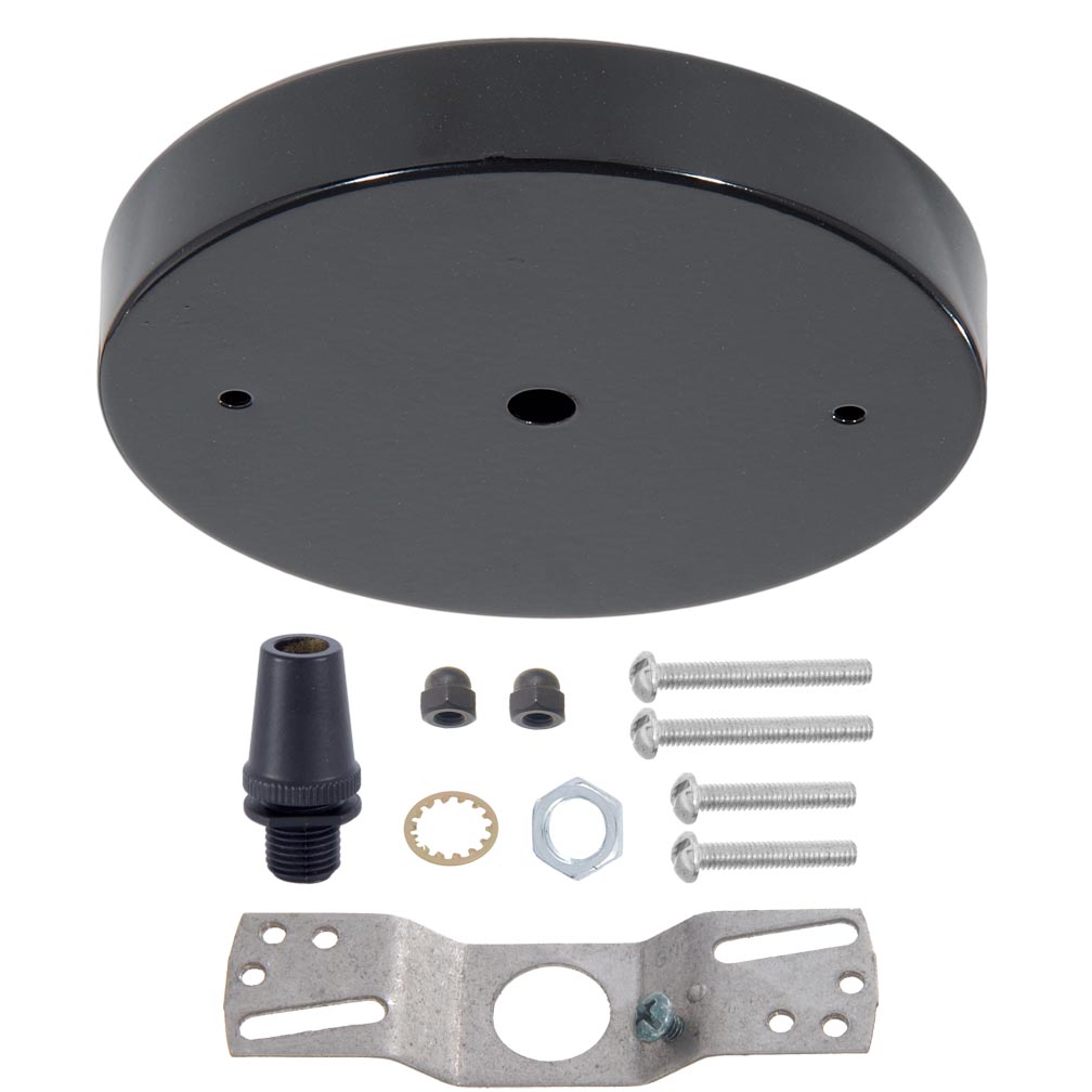 5 1/8", 1/8 IP Slip, Steel Ceiling Canopy Kit with Metal Cord Grip Bushing - Black Enamel Finish