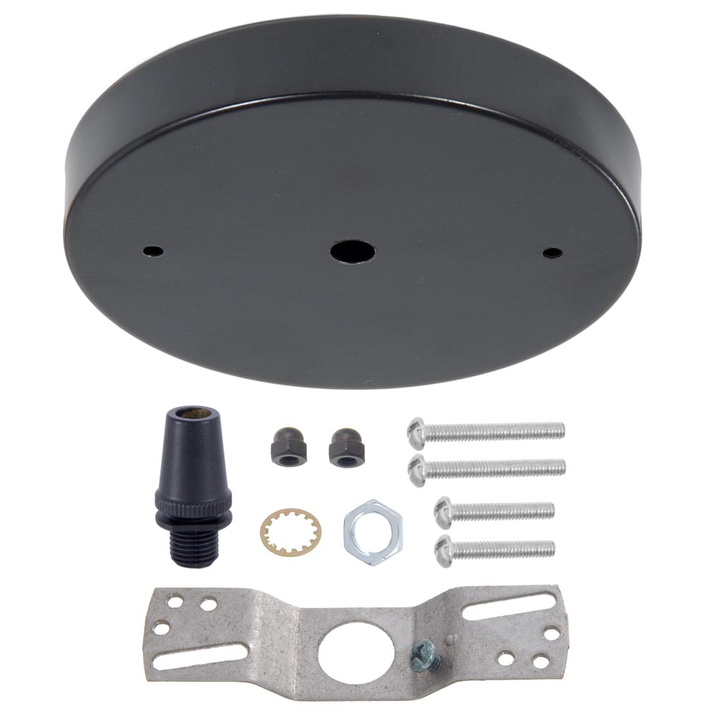 5 1/8", 1/8 IP Slip, Steel Ceiling Canopy Kit with Metal Cord Grip Bushing - Satin Black Finish