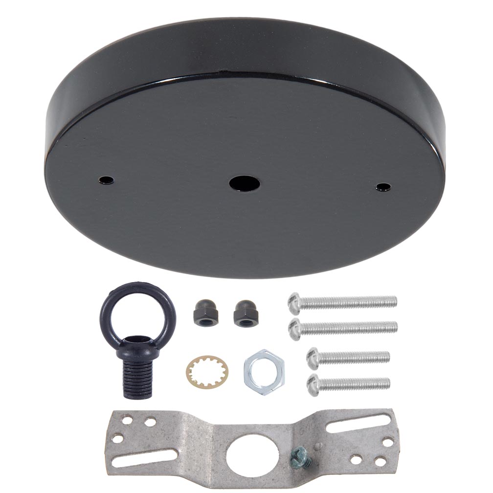 5 1/8", 1/8 IP Slip, Steel Ceiling Canopy Kit with Cast Metal Loop - Black Enamel Finish