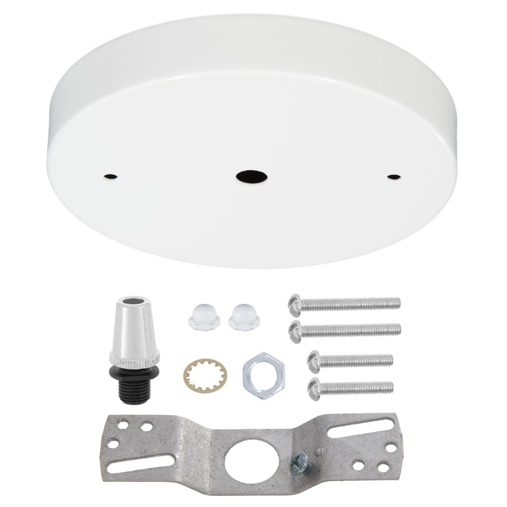 5 1/8",1/8 IP Slip, Steel Ceiling Canopy Kit with Metal Cord Grip Bushing - White Enamel Finish