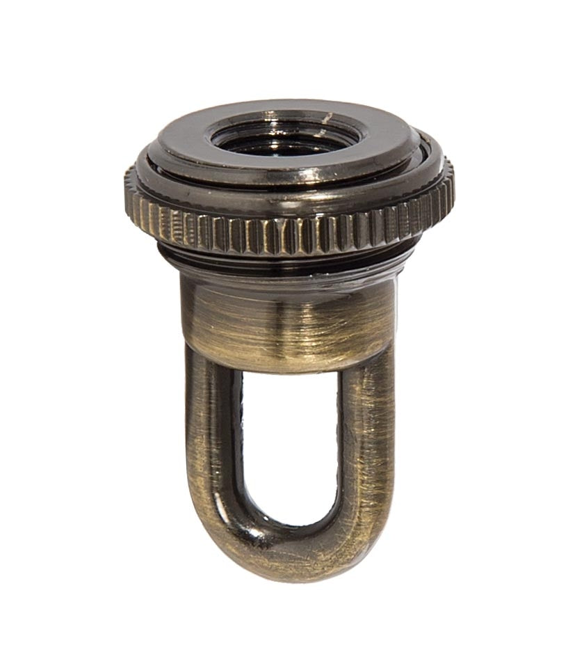 1-11/16" Tall Cast Brass Screw Collar Loop With Seating Ring, Tap 1/4F, Antique Brass