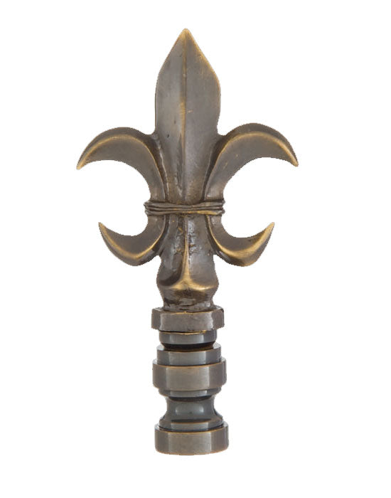 Fleur De Lis Design, Cast Metal Finial, Antique Brass Finish
