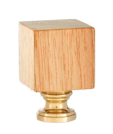 Wooden Cube Design, Oak Finish Finial, Brass Brass Base
