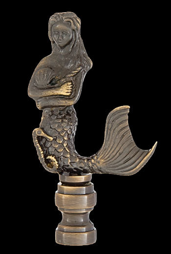 Mermaid Design, Solid Brass Finial, Antique Brass Finish