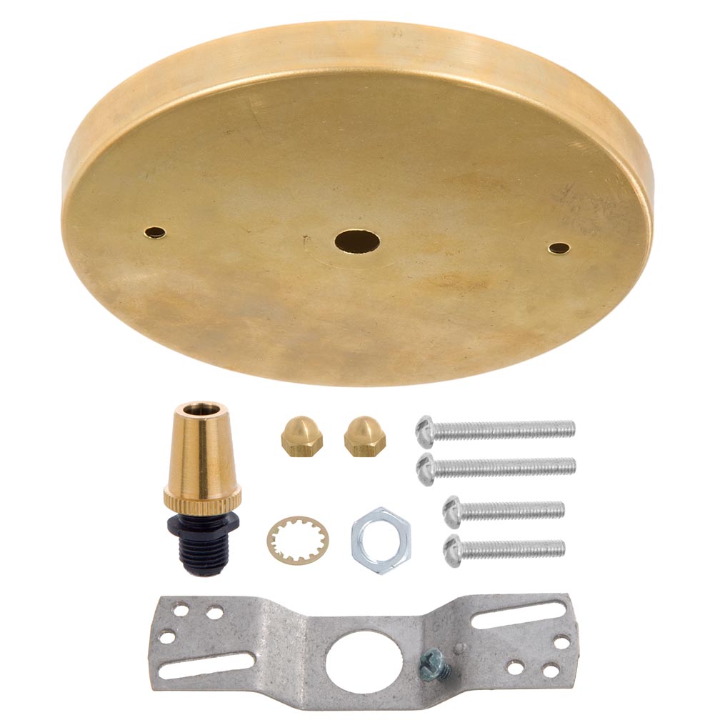 5 1/4", 1/8 IP Slip, Thin Brass Ceiling Canopy Kit with Metal Lamp Cord Grip Bushing - Unfinished Brass