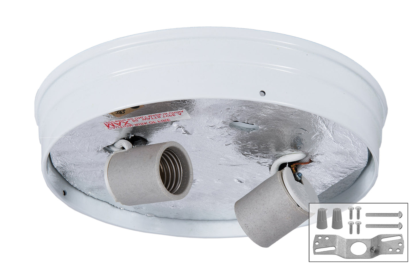 White Flush Mount 8 Inch Wired Shade Holder