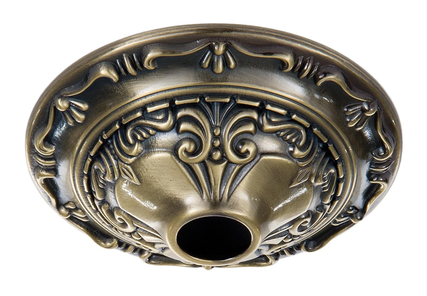 5-1/2" Dia., Antique Brass Finish Die Cast Brass Ceiling Canopy with Classic Design, 1-1/16 inch center slip