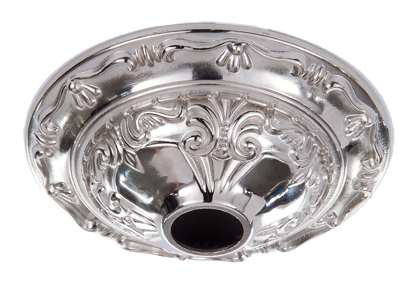 5-1/2" Dia., Nickel Plated Die Cast Brass Ceiling Canopy with Classic Design, 1-1/16 inch center slip