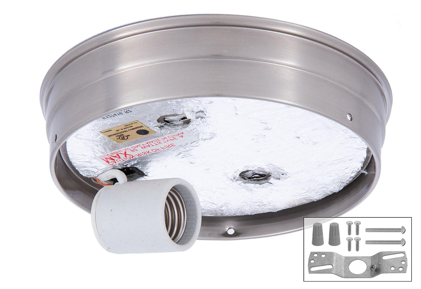 Nickel Finish Flush Mount 6 Inch Wired Shade Holder