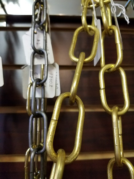 Hand Made, Solid Brass Straight Side Oval Lamp Chain, Unfinished. Sold and Priced per foot.