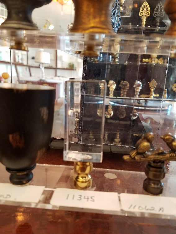 Clear Acrylic Lamp Finial w/Nickel or Brass Base