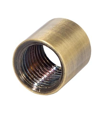 5/8 Inch Tall Antique Brass Lamp Coupling, 1/4F Tap