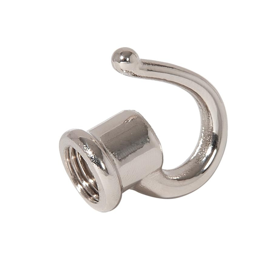 1-3/8" Tall Brass Hook With Wire Way, Tap 1/4F Through, Polished Nickel