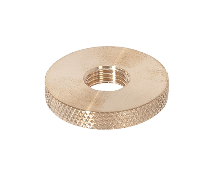 1-1/2 Inch Diameter Unfinished Brass Threaded Knurled Edge Brass Nut, 1/4F