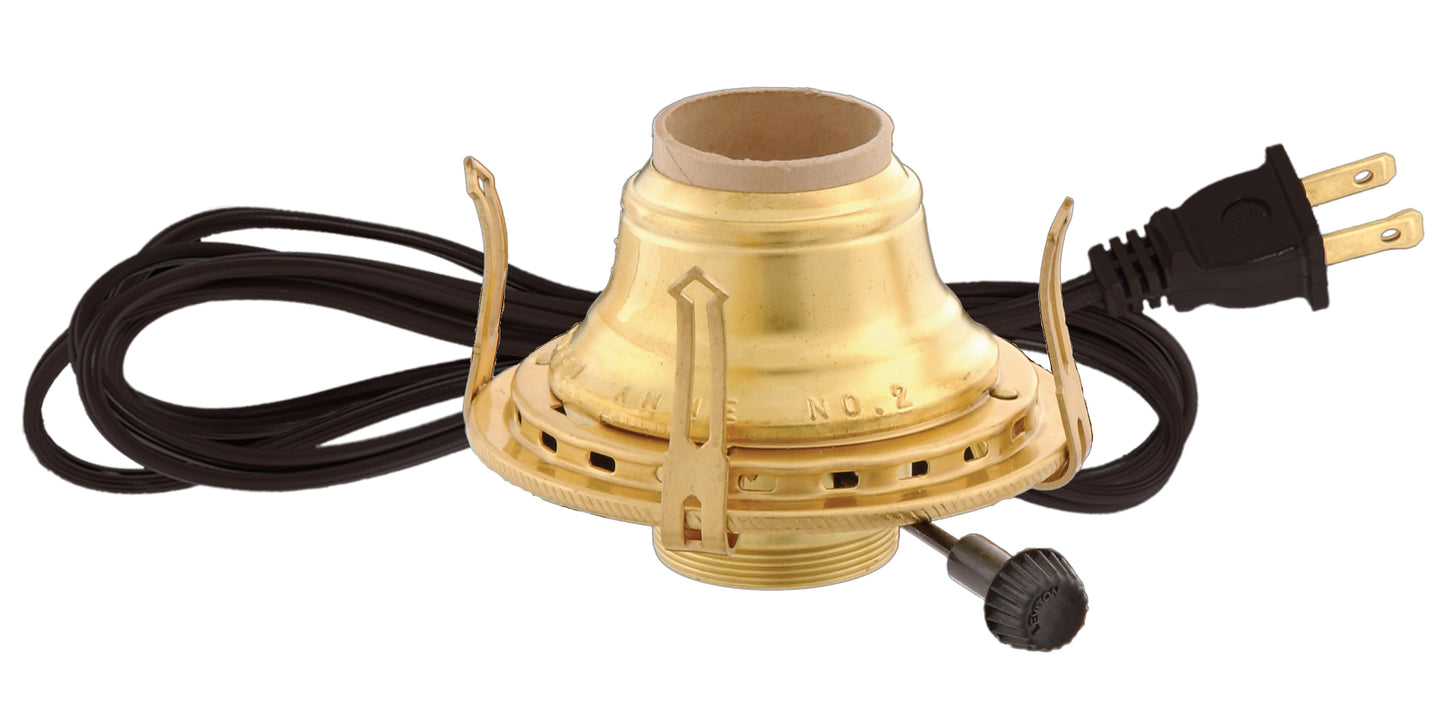 Solid Brass #2 Queen Electrified Lamp Burner, Choice of Cord Color (30211)