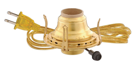 Solid Brass #2 Queen Electrified Lamp Burner, Choice of Cord Color 