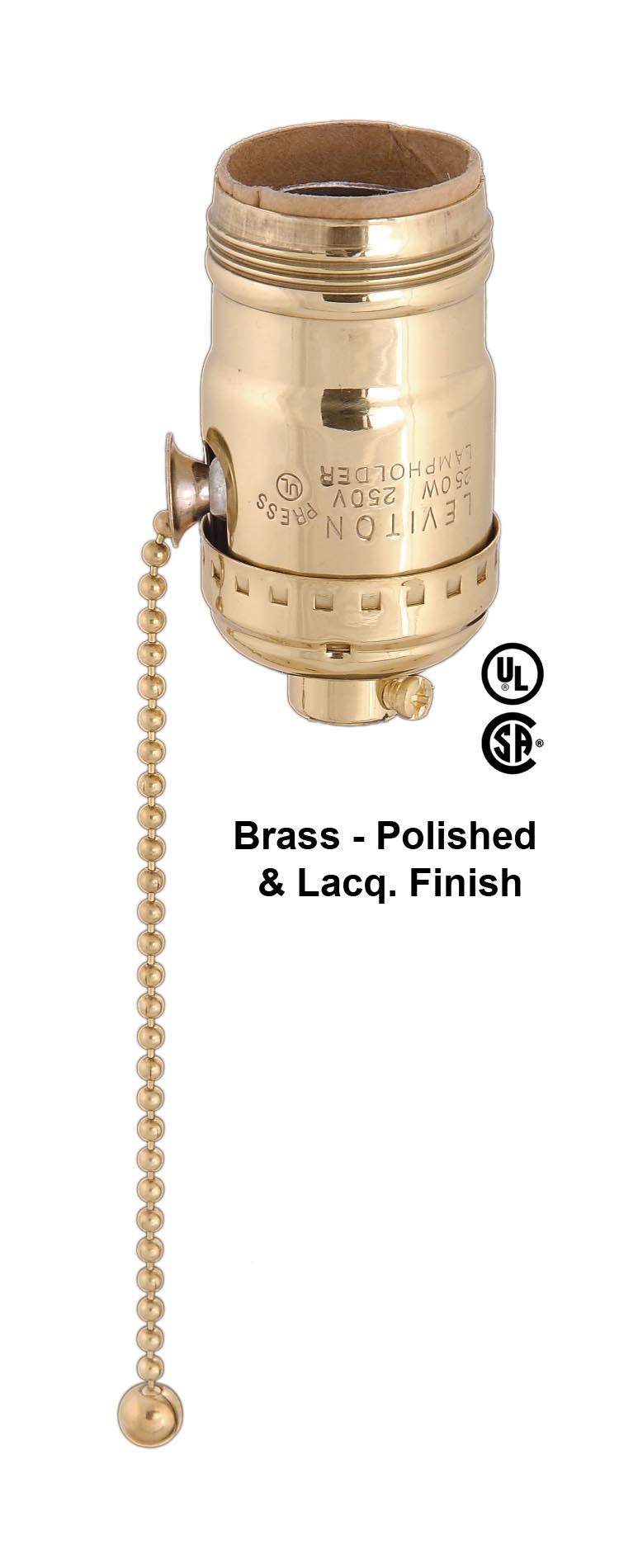 On-Off Pull Chain Leviton Lamp Socket w/UNO Thread - CHOICE of Socket Finish