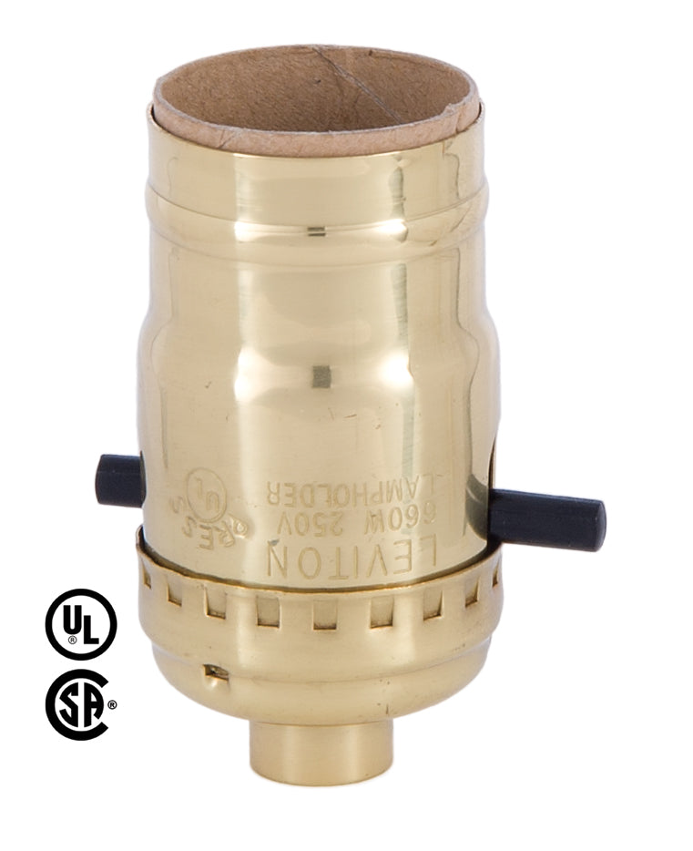 Push-Thru On-Off Light Socket (LEVITON), Brass, Polished & Lacquered - NO SET SCREW