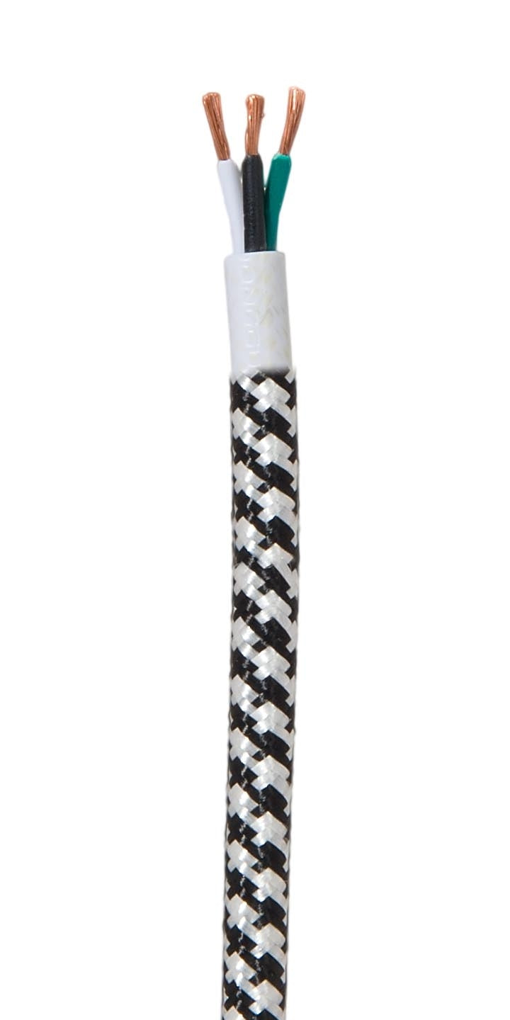 18/3 SVT-B Black and White Hounds-tooth Pattern Rayon Covered Parallel Fabric Lamp Cord - Choice of Length