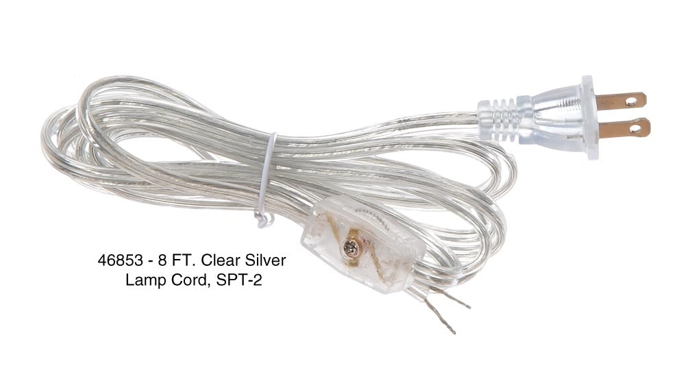 White 8 Ft. Lamp Cord Sets w/Rotary On-Off Switches, Choice of SPT